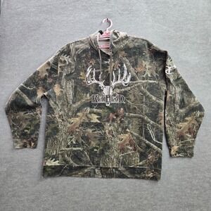 RedHead Men Sweatshirt XL Green Camo Hoodie Logo Graphic Print Fleece Pullover
